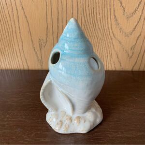 Vintage Seashell Glazed Ceramic Nautical Ocean Blue Coastal Toothbrush Holder
